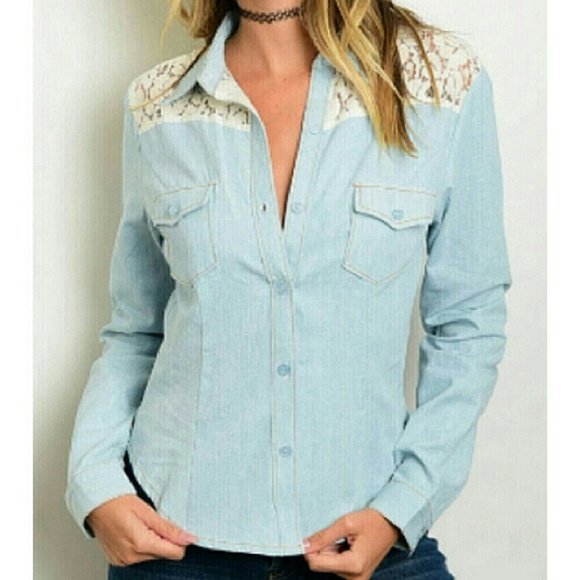 Pripe Crochet Light Denim Shirt - Picture 1 of 2
